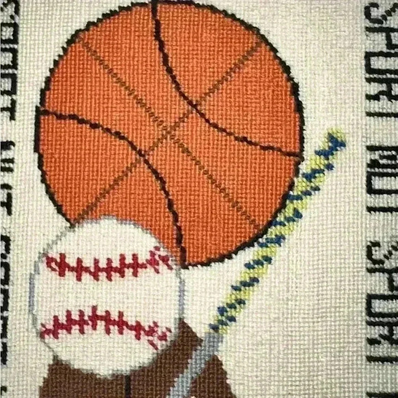 Vintage Rare  Boho Needlepoint  Canvas Framed Sports  LARGE 23•5 × 8.75 - Picture 8 of 10